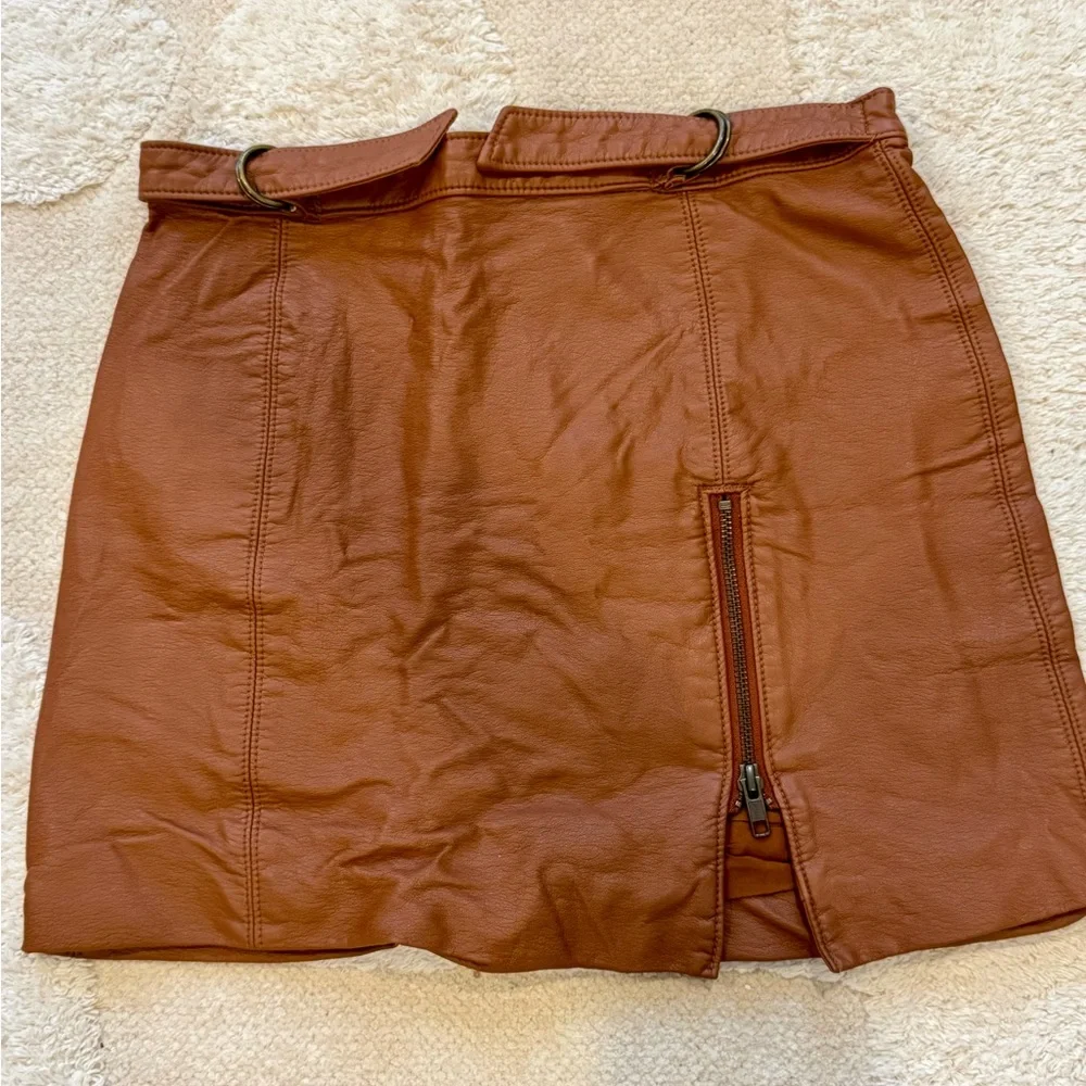 Free People Faux Leather Brown Mini Skirt, Size 4